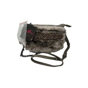 Joan Boyce Gray Faux Fur Rhinestone Crossbody Designer Purse Handbag‎